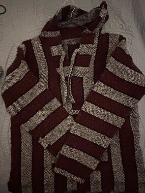 Striped Cowl Pullover Sweater in Burgundy and Ivory